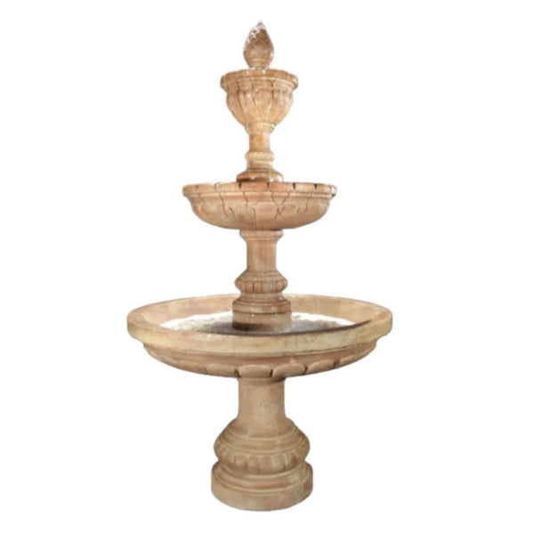 Fiore Stone Geneva 3-Tier Fountain With Plain White Background