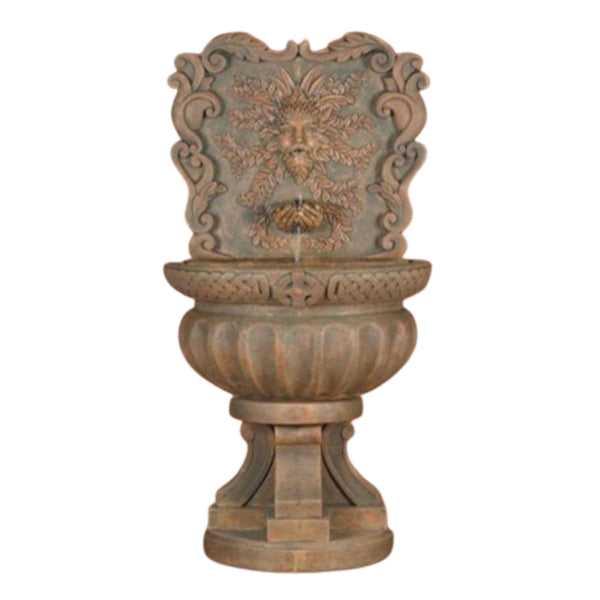 Fiore Stone Green Man Outdoor Wall Fountain With Plain White Background