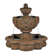 Fiore Stone Greenleaf Majesty Tiered Garden Fountain in Quatrefoil Basin Plain White Background