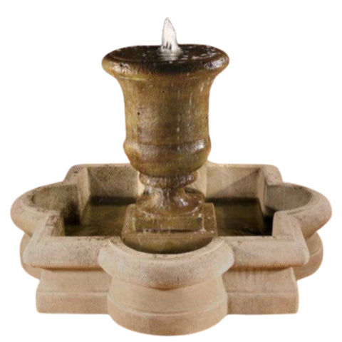 Fiore Stone Jillian Outdoor Fountain in Quatrefoil Basin With Plain White Background
