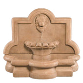 Fiore Stone Large Lion Quatrefoil Outdoor Wall Water Fountain With Plain White Background