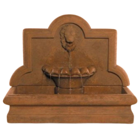 Fiore Stone Lion Cast Stone Wall Outdoor Fountain - Large With Plain White Background