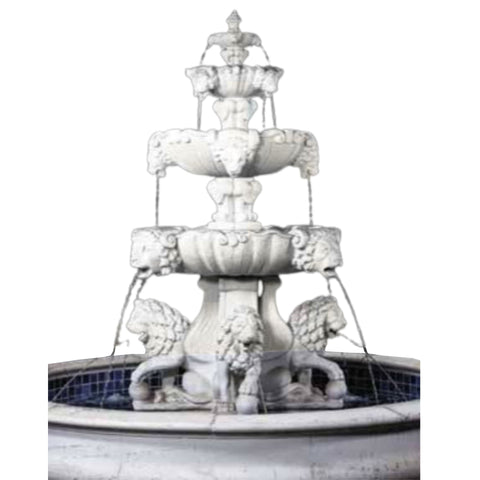Fiore Stone Lion Outdoor Fountain with Lion Pedestal and Plumbed Bowl - Extra Large With Plain White Background