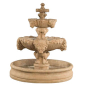 Fiore Stone Lion Tiered Outdoor Fountain With 55 Inch Basin Plain White Background