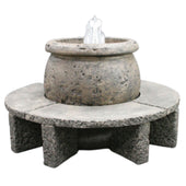 Fiore Stone Mall Cast Stone Fountain with Granite Benches With Plain White Background