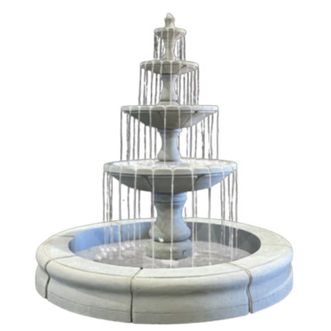 Fiore Stone Monaco 4-Tier Medium Fountain with Fiore Pond With Plain White Background