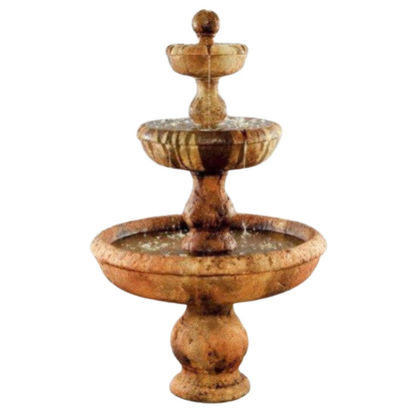 Fiore Stone Old Classic 3-Tier Garden Water Fountain With Plain White Background