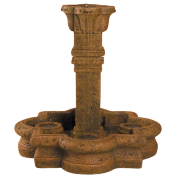 Fiore Stone Plinth Column Garden Fountain in Quatrefoil Basin - Small With Plain White Background