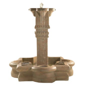 Fiore Stone Plinth Column Outdoor Water Fountain in Quatrefoil Basin With Plain White Background