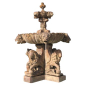 Fiore Stone Plumbed Large Lion Outdoor Water Fountain With Plain White Background