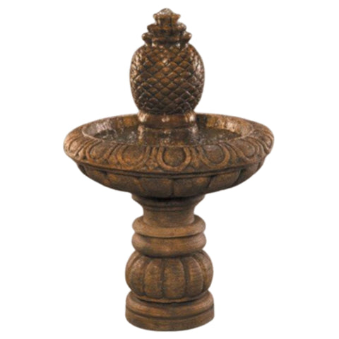 Fiore Stone Romantica Short Garden Fountain with Extra Large Pineapple Finial With White Plain Background