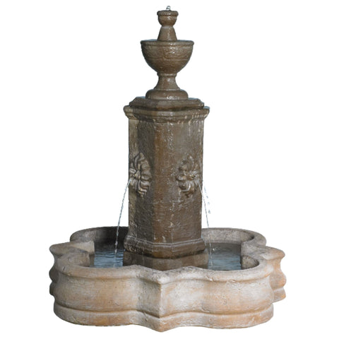 Fiore Stone Rosatito Fountain with Quatrefoil Basin With Plain White Background