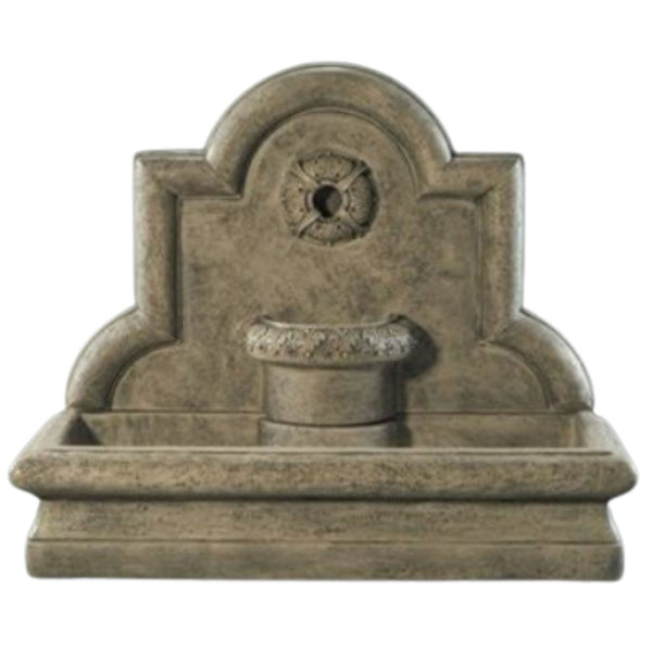 Fiore Stone Rosette Cast Stone Wall Outdoor Fountain With Plain White Background