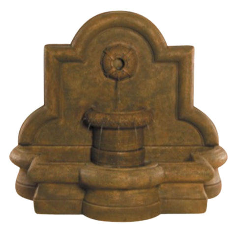 Fiore Stone Rosette Quatrefoil Wall Outdoor Fountain Plain White Background