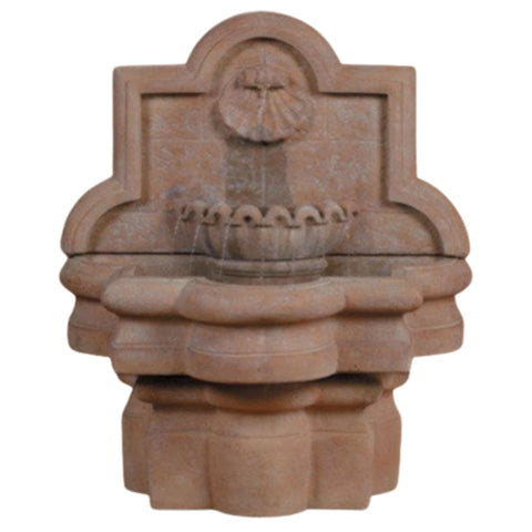 Fiore Stone Shell Quatrefoil Wall Outdoor Fountain - Small With White Plain Background