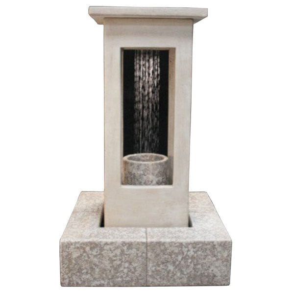 Fiore Stone Smooth Center Rain Outdoor Fountain - Tall with Column With White Plain Background