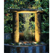Fiore Stone Stonehenge Outdoor Fountain with RK2 Forest Garden Backdrop With Layered Foliage