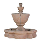Fiore Stone Tuscany Tiered Outdoor Fountain in Quatrefoil Basin With Plain White Background