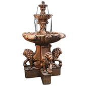 Fiore Stone Vesuvio Outdoor Fountain with Lion Pedestals - Extra Large With Plain White Background