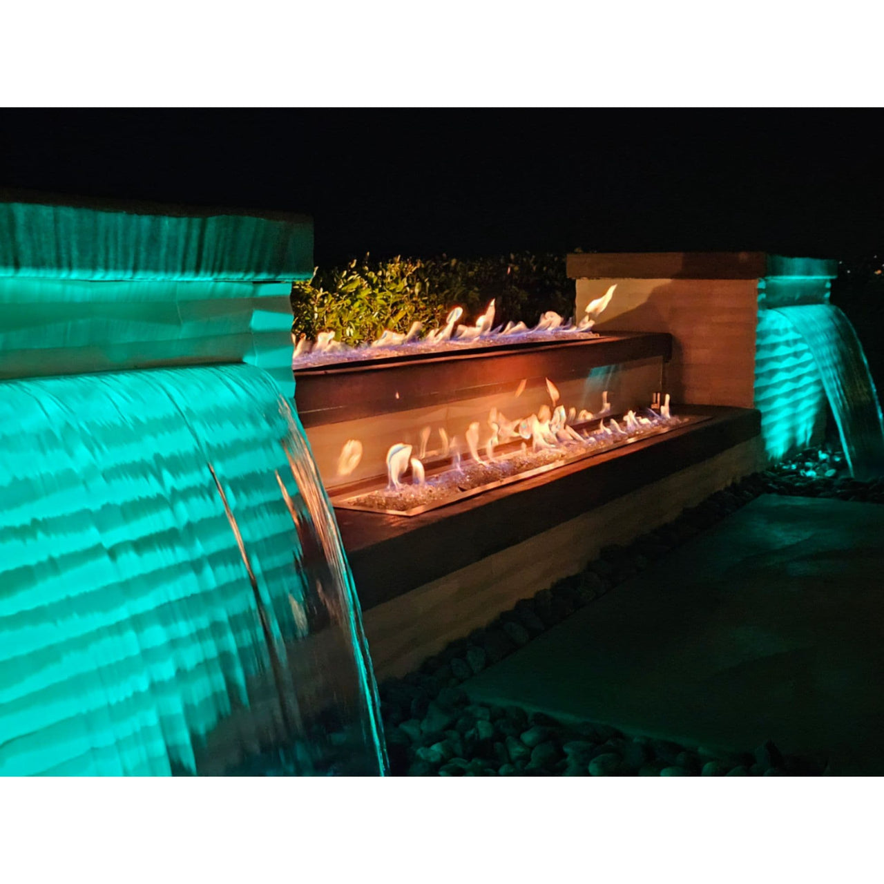Formal Falls Wall Waterfall Kit By Blue Thumb With Green Lights And Fire Feature Display  - Large Kit