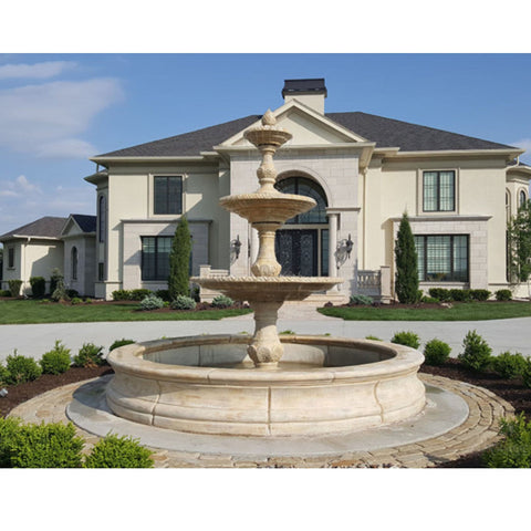 Four Seasons Bracci Basin Triple-Tier Fountain With Big House Background