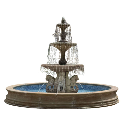 Four Seasons Fountain with Lion Base Pedestals and 12 Pond With Plain White Background