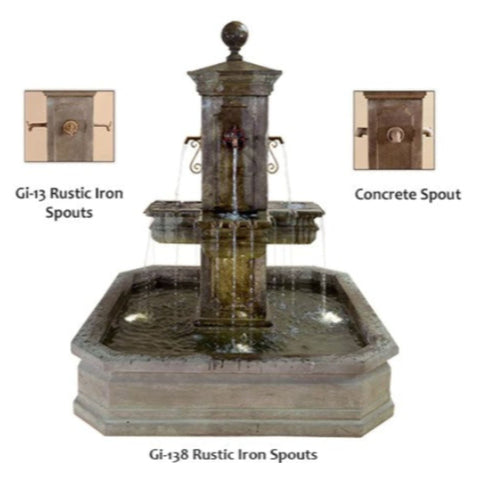 Giannini Garden Anduze Carre Fountain with Square Pond For Spouts With Three Spouts Options