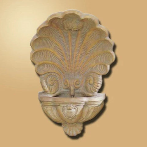 Giannini Garden Barocco Shell Wall Fountain With Colored Gradient Background