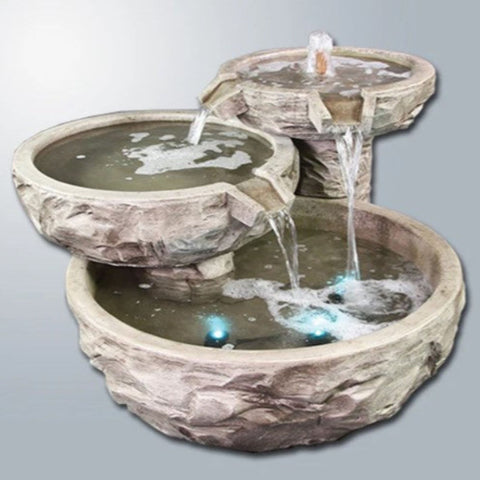 Giannini Garden Basalt Triple Cascade Fountain With Gray Gradient Background