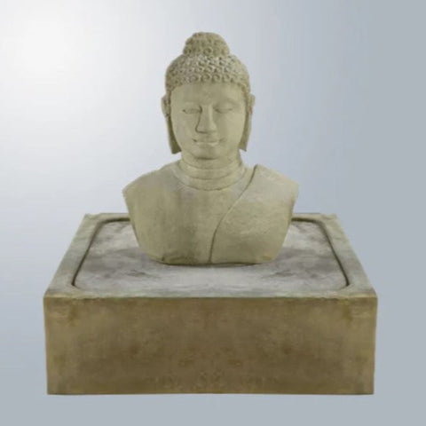 Giannini Garden Buddha Bust Fountain With Gray Gradient Background