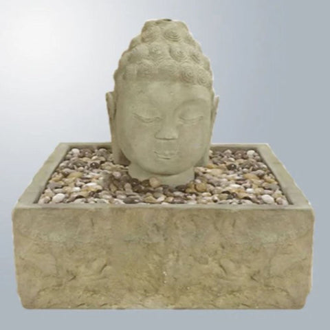 Giannini Garden Buddha Head Fountain With Gray Gradient Background