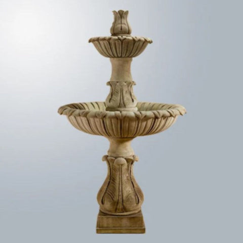 Giannini Garden Calanthia Two Tier Fountain With Acanthus Finial With Gray Gradient Background