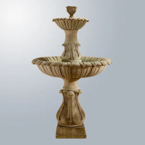Giannini Garden Calanthia Two Tier Fountain With Lotus Finial With Gray Gradient Background