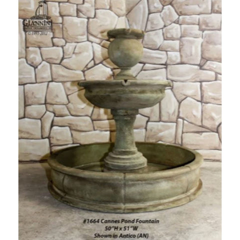 Giannini Garden Cannes Pond Fountain With Stone Wall Background