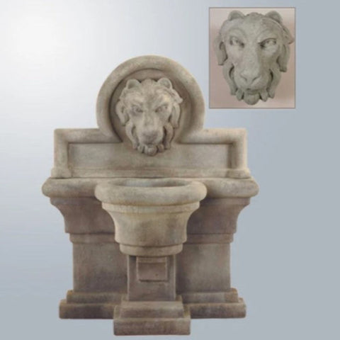 Giannini Garden Leone Grande Wall Outdoor Fountain With Gray Gradient Background