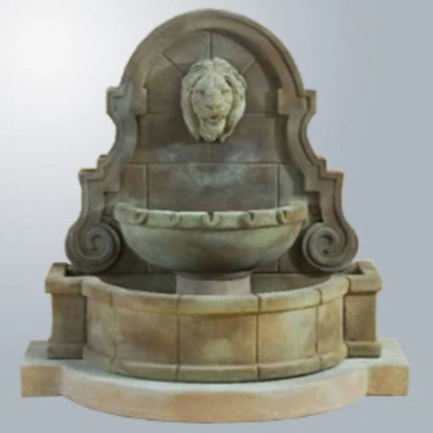 Giannini Garden Liguria Lion Wall Fountain With Step With Gray Gradient Background
