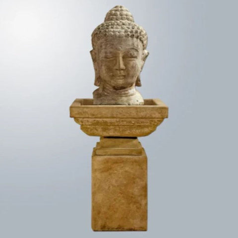 Giannini Garden Meditation Buddha Fountain -Tall With Gray Gradient Background