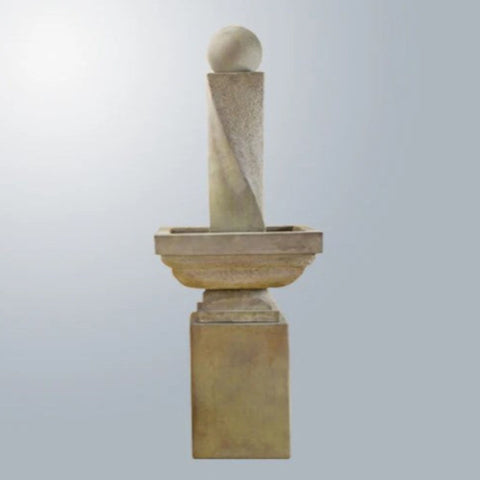 Giannini Garden Mod Twist Fountain Tall With Ball With Gray Gradient Background