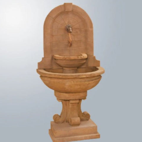 Giannini Garden Montefalco Wall Fountain For Rustic Spout With Gray Gradient Background