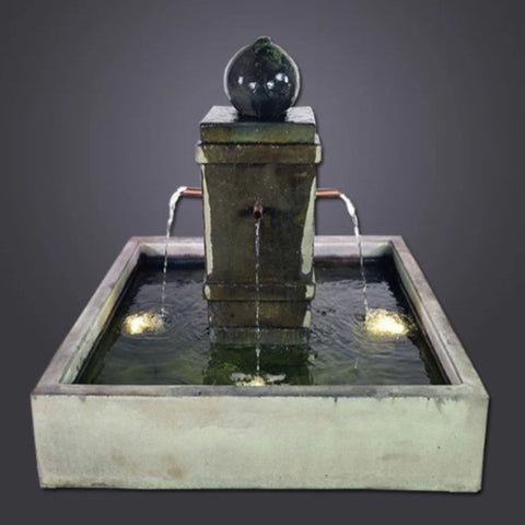 Giannini Garden Napa Square Pond Fountain with Copper Spouts With Dark Color Background