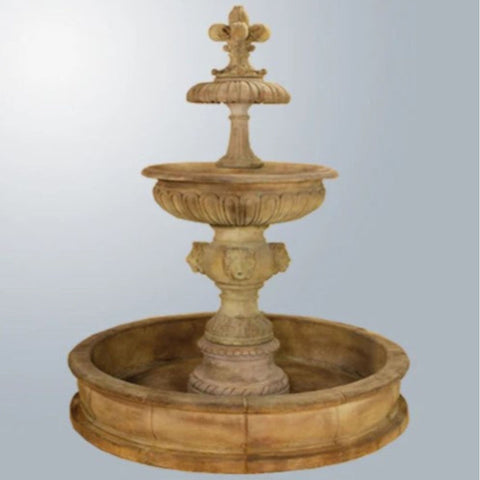 Giannini Garden Piazza Veneta Outdoor Fountain With Lions Piped For Pond With Gray Gradient Background