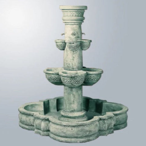 Giannini Garden Plaza Minerva Fountain With Quatrefoil Basin With Gray Gradient Background