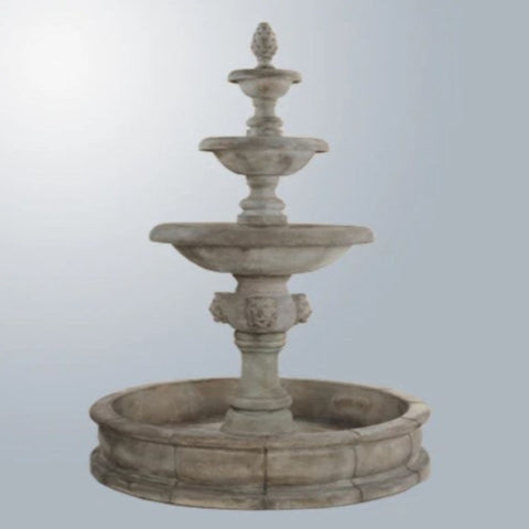 Giannini Garden Quattro Lion Three Tier Pond Fountain With Gray Gradient Background