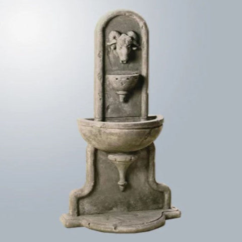 Giannini Garden Ram Wall Outdoor Water Fountain With Gray Gradient Background