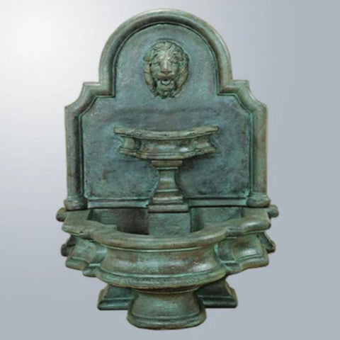 Giannini Garden Rialto Lion Wall Outdoor Water Fountain With Bluish Gray Background