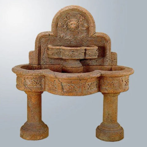 Giannini Garden Ricco Deruta Wall Outdoor Fountain with 2 Pedestals With Colored Background