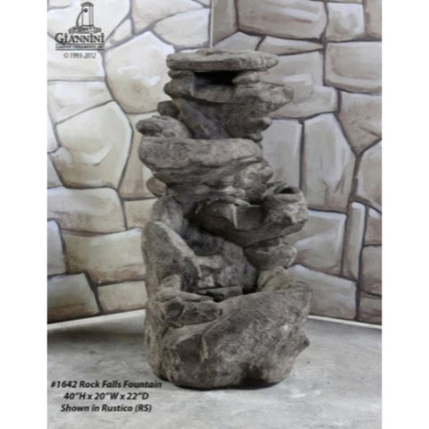 Giannini Garden Rock Falls Fountain With Stone Wall Background