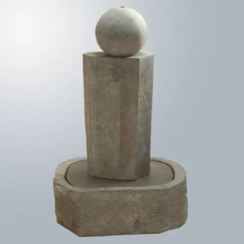 Giannini Garden Rock Pillar Fountain Short With Ball With Gray Gradient Background