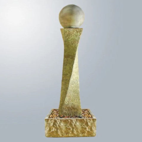 Giannini Garden Rustic Twist Fountain With Ball With Gray Gradient Background