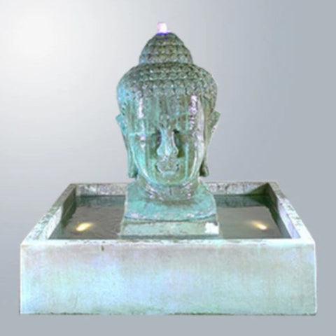 Serene Buddha Courtyard Fountain With Plain White Background